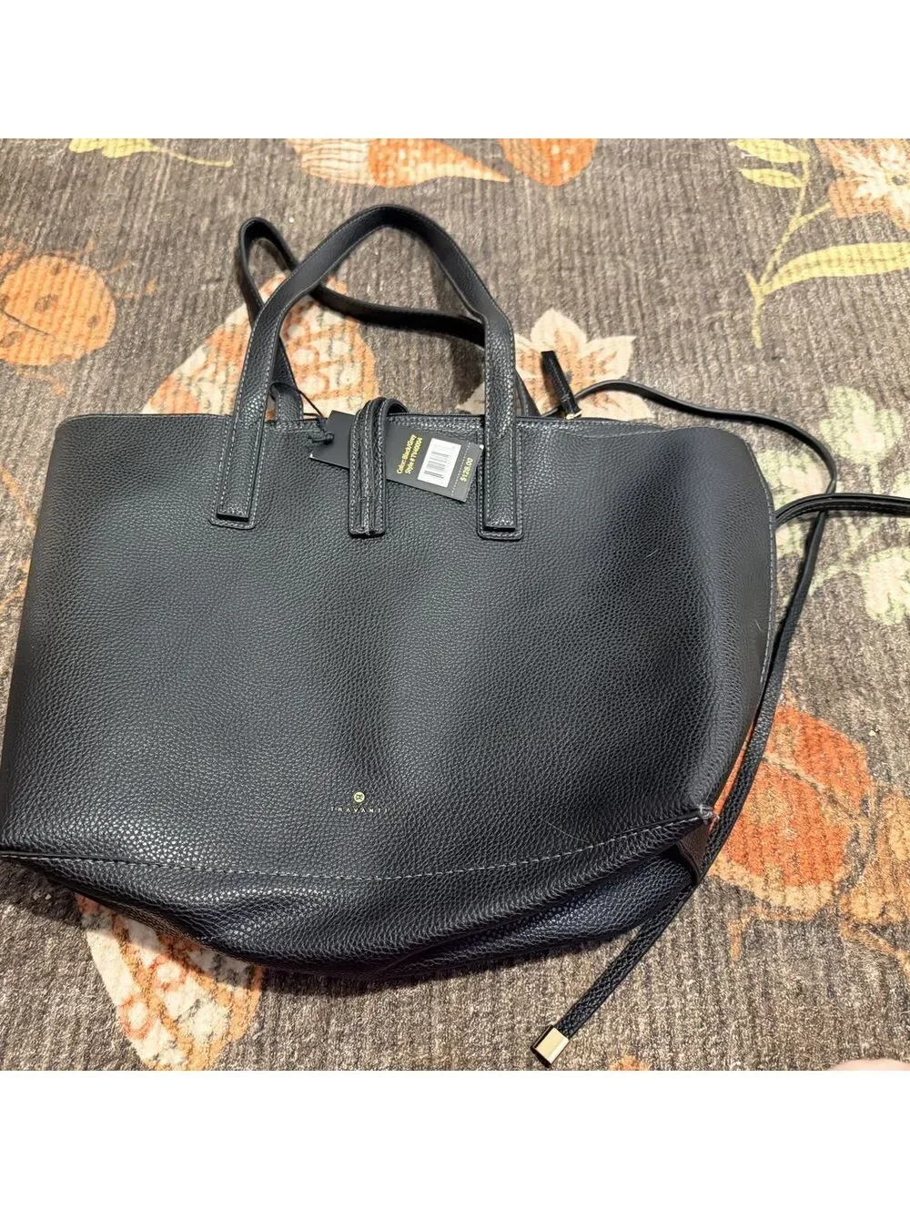 Travanti Black Pebbled Faux Leather Tote Bag NWT Work Carryall